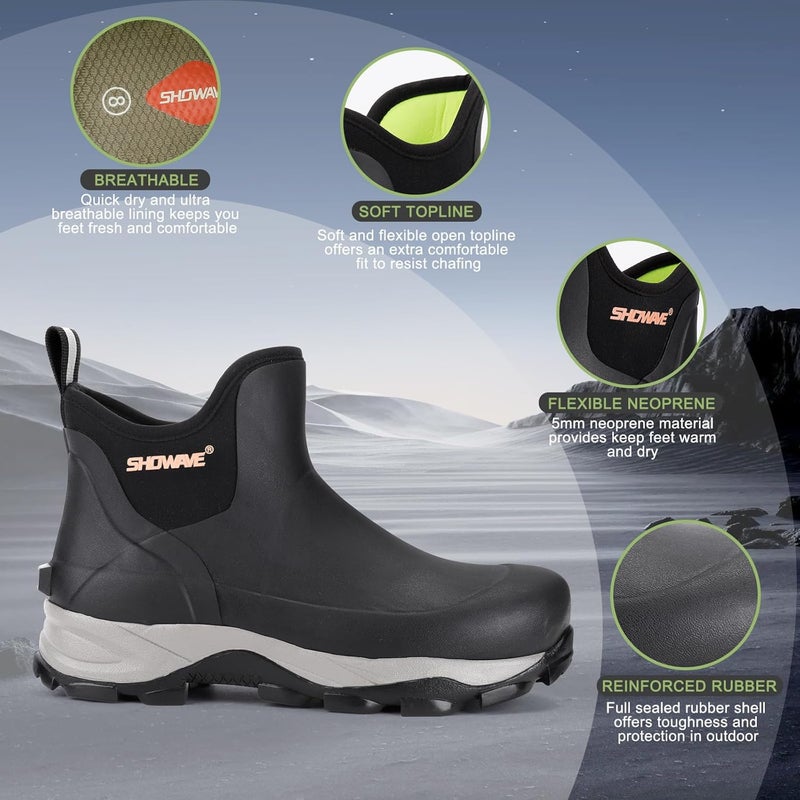 Showave Store Men's Rubber Boots Waterproof Rain Footwear Durable Short Hunting Boots for Mud Gardening Yard and Chore Working - Image 2